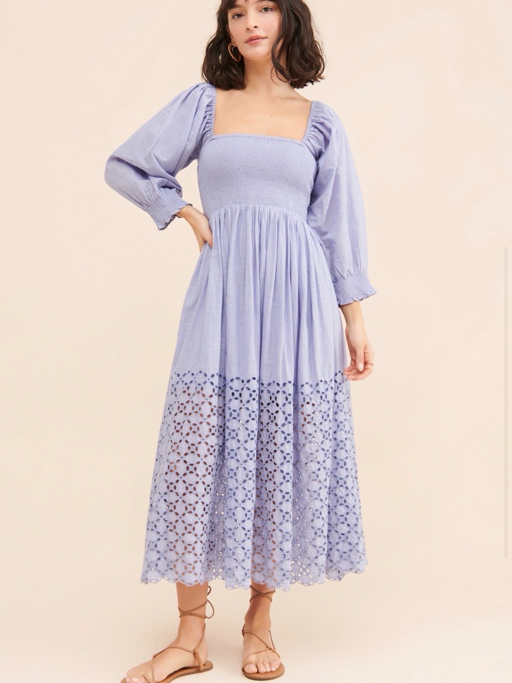 Free People Lavender Puff-Sleeve Midi Dress Perfect Storm Midi Dress